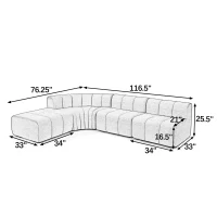 Cozy Semi-Curved Sectional with Stitched Chenille and Ottoman, Chic Floor Sofa with No Assembly, 116.5'' L x 76" W x 25.5" H, Dark Gray(m-3)