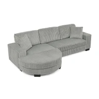 Elegant L-Shaped Modular Sleeper Sectional with Reversible Chaise, Tufted Corduroy Sofa with Arc Footstool, 110.5'' L x 57" W x 25.5" H, Grey(m-12)
