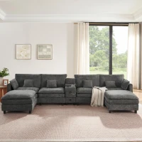 Cozy L-Shaped Sectional with Reversible Chaise and USB Port, Chic Sofa with Storage Drawer and Cup Holder, 137'' L x 58" W x 31" H, Dark Gray(m-4)