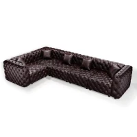 Stately Faux Leather L-Shaped Sofa with Button Tufting, Generous Modular 5-Seater Couch for Living Room, 132.5'' L x 75"W x 29" H, Dark Brown(m-2)
