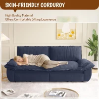 Modern Queen 3-in-1 Sleeper Sofa with Soft Corduroy Upholstery, Versatile Loveseat Bed with Pull-Out Frame, 73'' L x 33" W x 36" H, Blue(m-7)