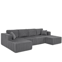 Cozy U-Shaped Modular Sectional with Foam and Springs, Chic Corduroy Sleeper Couch with No Assembly, 161'' L x 80.5" W x 24.5" H, Dark Gray(m-2)