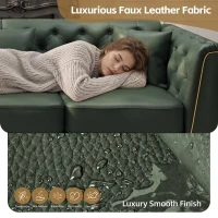 Elegant Modular Chesterfield Sofa Set with Button Tufting, Chic Faux Leather Couch with 6 Pillows, 81.5'' L x 30.5" W x 30.5" H, Green(m-7)