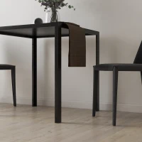 HOMCOM Square Kitchen Table for 2-4 People, Dining Table with Glass Top and Steel Legs for Dining Room, Black(m-10)