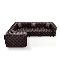 Grand Faux Leather L-Shaped Sofa with Button Tufting, Sophisticated Modular 4-Seater Couch for Living Room, 103.5'' L x 75"W x 29" H, Dark Brown(m-14)