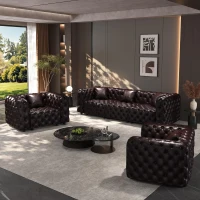 Trendy Faux Leather Sectional Sofa with Button Tufting, Durable Modular 5-Seater Couch for Living Room, 105.5'' L x 36.5"W x 29" H, Dark Brown(m-1)