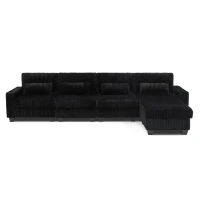 Versatile Corduroy Modular Sectional Sofa with Detachable Footrest, Modern L-Shaped Couch for Living Room, 124.5'' L x 31.5"W x 30" H, Black(m-11)