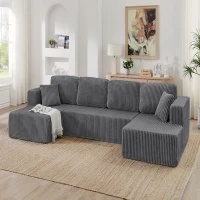 Cozy U-Shaped Sectional with Skin-Friendly Corduroy and Foam, Space-Saving Sleeper Sofa with No Assembly, 132.5'' L x 61" W x 25.5" H, Gray(m-4)