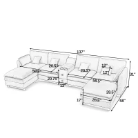 Cozy L-Shaped Sectional with Reversible Chaise and USB Port, Chic Sofa with Storage Drawer and Cup Holder, 137'' L x 58" W x 31" H, Beige(m-3)