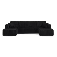 Modern U-Shaped Sectional with Plush Foam and Wide Seating, Versatile Corduroy Couch with No Assembly, 132.5'' L x 61" W x 25.5" H, Black(m-7)