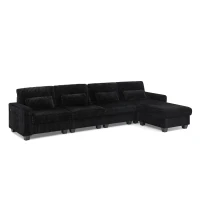 Versatile Corduroy Modular Sectional Sofa with Detachable Footrest, Modern L-Shaped Couch for Living Room, 124.5'' L x 31.5"W x 30" H, Black(m-2)