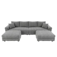Cloud-Soft Corduroy 4-Seat Sofa with 2 Ottomans, Easy Convertible Lounge Chair for Apartment Office, 102.5'' L x 35.5"W x 25.5" H, Grey(m-13)