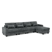 Smart Corduroy Modular Sectional Sofa with Detachable Footrest, Modern L-Shaped Couch for Living Room, 124.5'' L x 31.5"W x 30" H, Dark Gray(m-2)