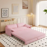 Modern 3-in-1 Convertible Sofa with Side Storage and Metal Legs, Chic Velvet Loveseat Bed with Rolling Wheels, 66'' L x 33.5" W x 36" H, Pink(m-8)