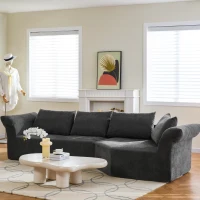 Modern Right-Arm Modular Sectional with Wide Armrests, Elegant Curved Corner Sofa with Throw Pillows, 127'' L x 57" W x 26" H, Dark Gray(m-4)