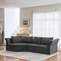 Modern Modular Sectional with Left Arm and Wide Armrests, Elegant Curved Corner Sofa with Throw Pillows, 127'' L x 57" W x 26" H, Dark Gray(m-5)