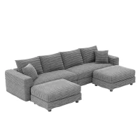 Cloud-Soft Corduroy 4-Seat Sofa with 2 Ottomans, Easy Convertible Lounge Chair for Apartment Office, 102.5'' L x 35.5"W x 25.5" H, Grey(m-2)
