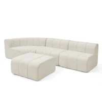 Modern Semi-Curved Sectional with Stitched Chenille and Movable Ottoman, Chic Floor Sofa with No Assembly, 116.5'' L x 76" W x 25.5" H, Beige(m-12)
