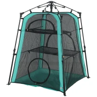 PawHut Catio Outdoor Cat Enclosure, 3-Tier Pop Up Cat Tent with Multi-Door Design, Breathable Mesh & Carry Bag, Green(m-1)