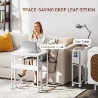 HOMCOM Folding Computer Desk, Foldable Desk with Storage Bag, Shelf and Wheels for Small Spaces, Home Office, White(m-4)