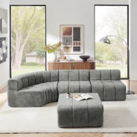 Cozy Semi-Curved Sectional with Stitched Chenille and Ottoman, Chic Floor Sofa with No Assembly, 116.5'' L x 76" W x 25.5" H, Dark Gray(m-5)
