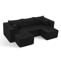 Space-Efficient Corduroy Modular Sofa with High-Density Foam, Cozy Compact Sectional for Small Space Apartment, 42'' L x 18"W x 17.5" H, Black(m-10)