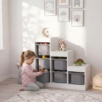 Qaba 3 Layers Toy Storage Organizer Kids Bookshelf Children Toy Storage w/ 6 Plastic Bins, Grey(m-8)