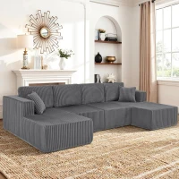 Cozy U-Shaped Modular Sectional with Foam and Springs, Chic Corduroy Sleeper Couch with No Assembly, 161'' L x 80.5" W x 24.5" H, Dark Gray(m-5)