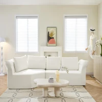 Elegant Modular Sectional with Left Arm and Wide Armrests, Modern Curved Corner Sofa with Throw Pillows, 127'' L x 57" W x 26" H, Beige(m-4)