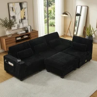 Versatile Corduroy Modular Sectional Sofa with Detachable Footrest, Modern L-Shaped Couch for Living Room, 124.5'' L x 31.5"W x 30" H, Black(m-5)