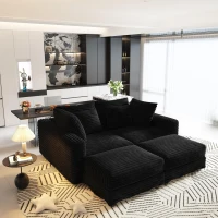 Dreamy Corduroy Cloud 4-Seat Sofa with 2 Ottomans, Handy Convertible Lounge Chair for Apartment Office, 102.5'' L x 35.5"W x 25.5" H, Black(m-8)