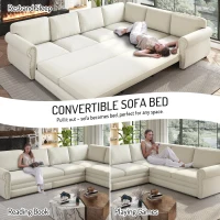 Spacious L-Shaped Sectional Sofa with Pull-Out Bed, Elegant Sleeper Couch for Living Room and Office, 118'' L x 86.5" W x 36.5" H, Beige+White(m-6)