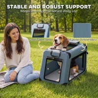 PawHut Pet Carrier for Small Medium Cats Dogs Up to 44 LBS Collapsible Pets Travel Carriers with Removable Mat Mesh Doors Blue(m-7)