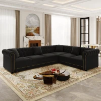 Elegant L-Shaped Sectional with Pull-Out Bed, Soft Velvet Sleeper Sofa with Tufting and Gold Trim, 115.5'' L x 87.5" W x 29" H, Black(m-1)