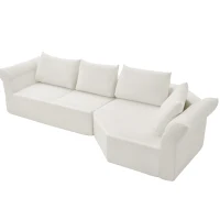 Modern Modular Sectional with Right Arm and Wide Armrests, Elegant Curved Corner Sofa with Throw Pillows, 127'' L x 57" W x 26" H, Beige(m-6)