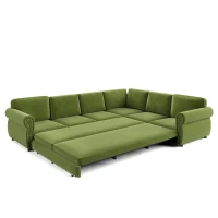 Vibrant L-Shaped Sectional Sofa with Pull-Out Bed, Comfy Convertible Sleeper Couch for Living Room, 118'' L x 86.5"W x 36.5" H, Grass Green(m-12)