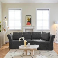 Modern Right-Arm Modular Sectional with Wide Armrests, Elegant Curved Corner Sofa with Throw Pillows, 127'' L x 57" W x 26" H, Dark Gray(m-5)