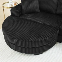 Elegant L-Shaped Modular Sleeper Sectional with Reversible Chaise, Tufted Corduroy Sofa with Arc Footstool, 110.5'' L x 57" W x 25.5" H, Black(m-7)