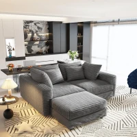 Soft Corduroy Cloud 4-Seat Sofa with Movable Ottoman, Practical Convertible Lounge Chair for Living Room, 102.5'' L x 35.5"W x 25.5" H, Grey(m-8)
