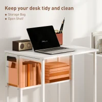 HOMCOM Folding Computer Desk, Foldable Desk with Storage Bag, Shelf and Wheels for Small Spaces, Home Office, White(m-5)