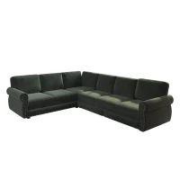 Chic L-Shaped Sectional with Pull-Out Bed and Nailhead Trim, Versatile Chenille Sleeper Sofa for Living Room, 118'' L x 86.5" W x 36.5" H, Green(m-12)