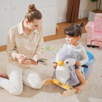 Qaba Baby Rocking Horse Gray Penguin, Kid Ride On Toy for 18 Months+, with Music, Seat Belt, for Boys and Girls Gift, Gray(m-2)