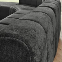 Modern Semi-Curved Modular Sectional Sofa with Movable Ottoman, Cozy Stitched Chenille Couch for Living Room, 116.5'' L x 76"W x 25.5" H, Black(m-7)