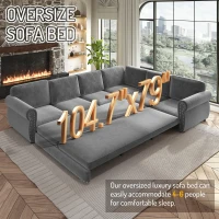 Elegant L-Shaped Sectional with Pull-Out Bed, Chic Chenille Sleeper Couch with Nailhead Trim, 118'' L x 86.5" W x 36.5" H, Light Grey(m-9)
