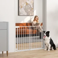 PawHut Baby Gate, 28.3"-42.7" Wide Dog Gate with Dual Locks, Easy Walk Through for Stairs, Doorways, Kitchen, White(m-1)