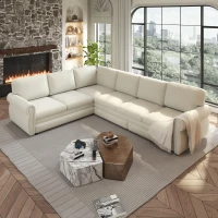 Spacious L-Shaped Sectional Sofa with Pull-Out Bed, Elegant Sleeper Couch for Living Room and Office, 118'' L x 86.5" W x 36.5" H, Beige+White(m-1)