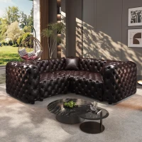 Modern Faux Leather Modular Sofa with Button Tufting and 3 Pillows, Elegant Sectional Couch for Living Room, 75'' L x 75" W x 29" H, Dark Brown(m-1)