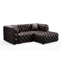 Modern Faux Leather Modular Sofa with Button Tufting and Ottoman, Elegant Sectional Couch for Living Room, 77'' L x 36.5" W x 29" H, Dark Brown(m-2)