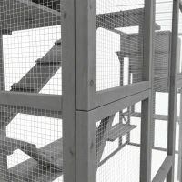 PawHut Large Outdoor Catio with Condos, Platforms, Doors, Ladders, Weather-Resistant Roof, Grey(m-9)