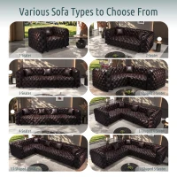 Modern Faux Leather Modular Sofa with Button Tufting and 2 Ottomans, Elegant Sectional Couch for Living Room, 77'' L x 36.5" W x 29" H, Dark Brown(m-4)